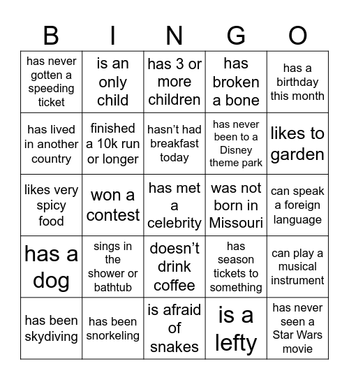 Find someone who... Bingo Card