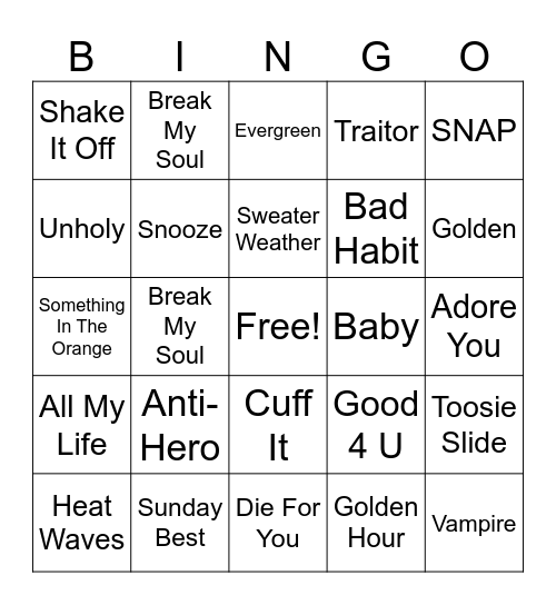 Music Bingo Card