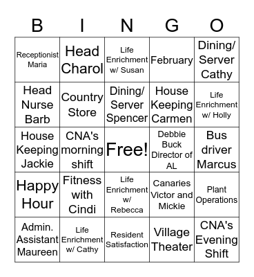 Resident Satisfaction Bingo! Bingo Card