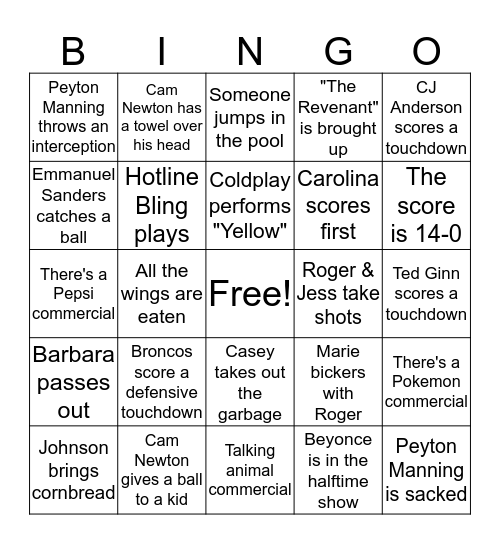 SUPER BOWL BINGO Card