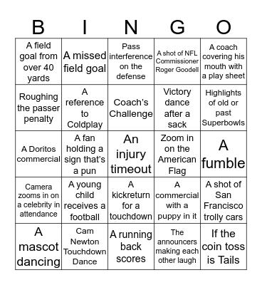 WCC Super Bowl Bingo Card