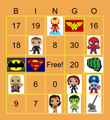 SuperHero Bingo Card