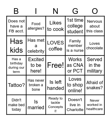 Concepts I Ice-Breaker Bingo Card