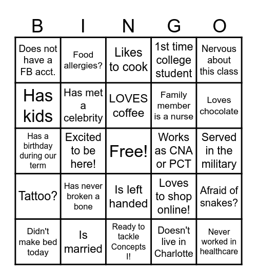 Concepts I Ice-Breaker Bingo Card