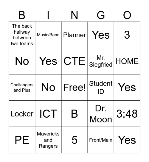 Running Start Bingo Card