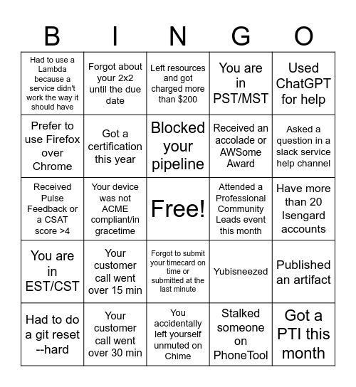 Untitled Bingo Card