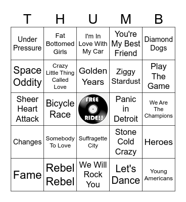 Bowie or Queen Bingo Card