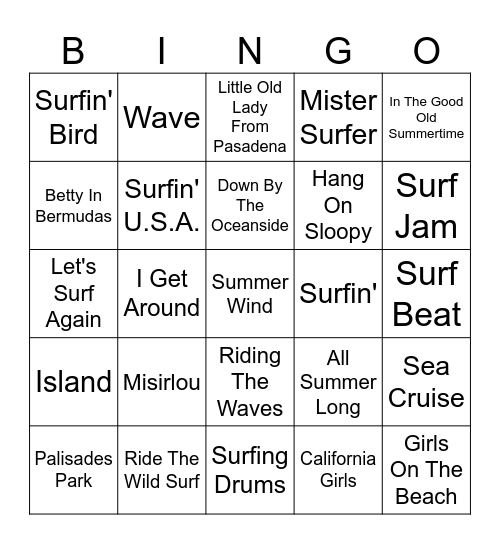 Vinyl Bingo - Surf's Up Edition Bingo Card