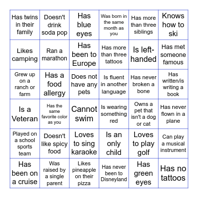 Icebreaker Bingo: Find Someone Who... Bingo Card