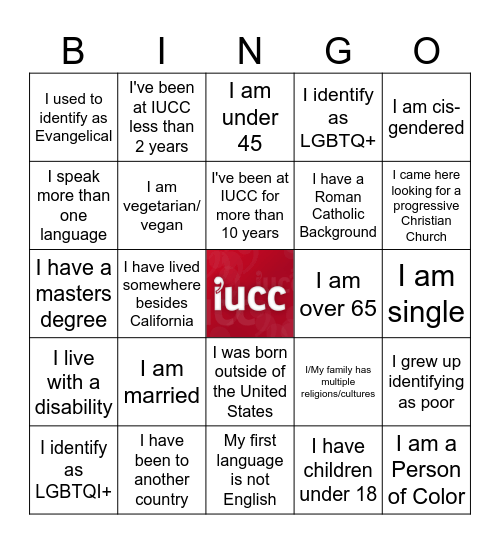 IUCC Identity Bingo Card