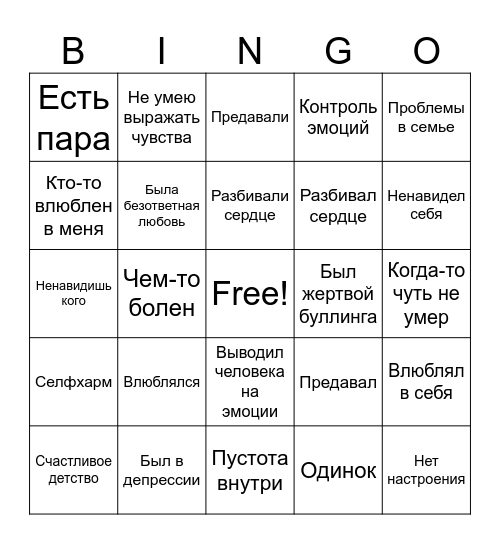 Узнай меня лучше Bingo Card