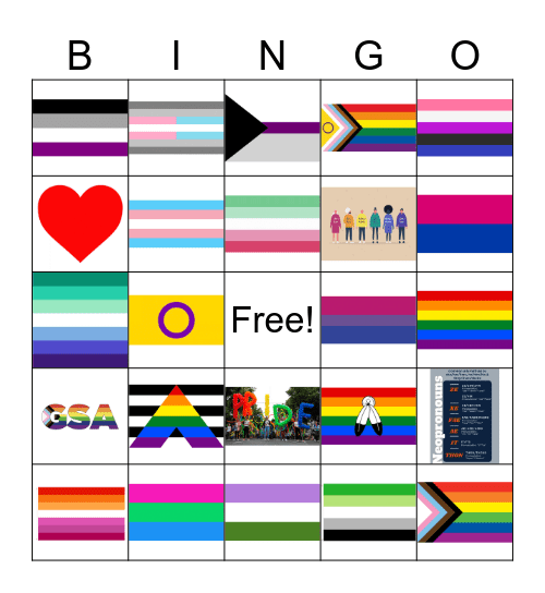 Pride Flag Bingo Card