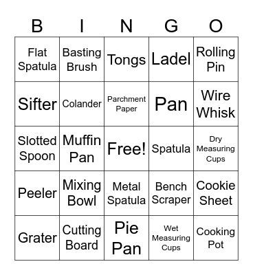 Kitchen Utensils Bingo Card
