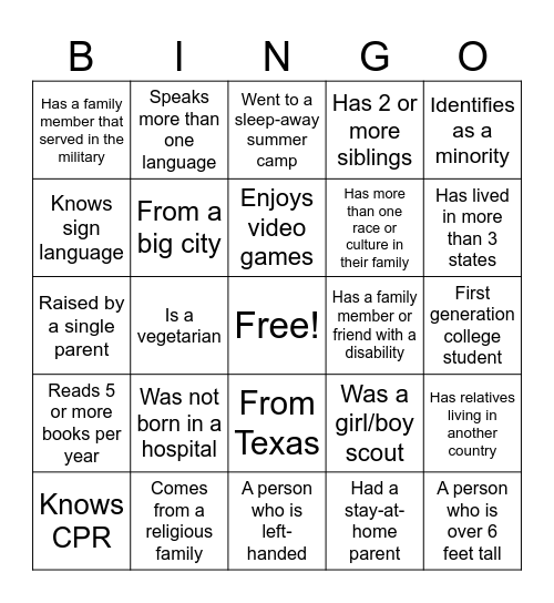 DEI BINGO Card