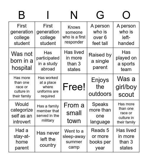 DEI BINGO Card