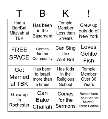 TBK Leaders Bingo Card