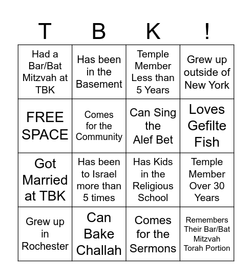 TBK Leaders Bingo Card