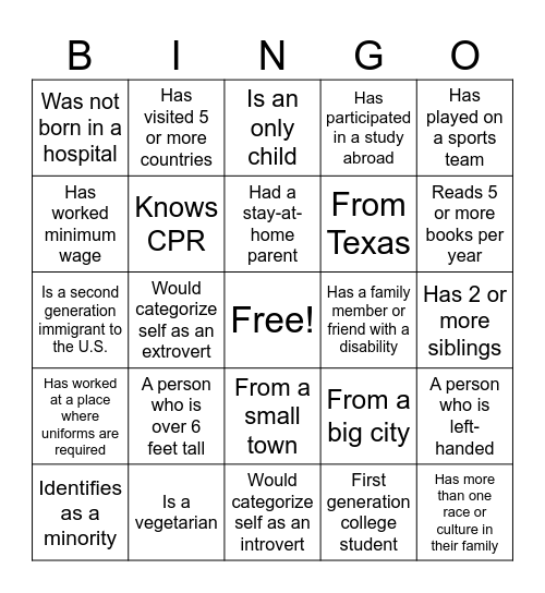 DEI BINGO Card