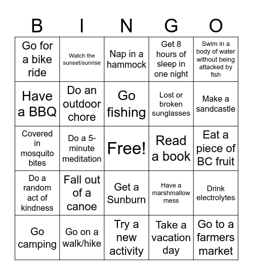 SHAW Health & Wellness BINGO Card