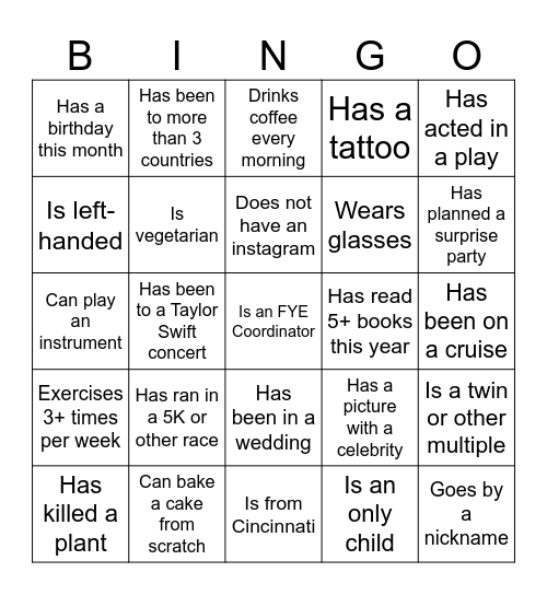 FYE Bingo Card