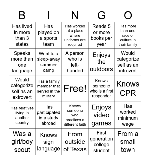 DEI BINGO Card