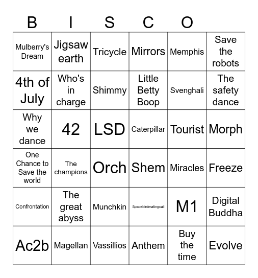 West coast tour Bingo Card