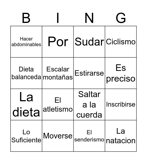 Staying fit and healthy Bingo Card