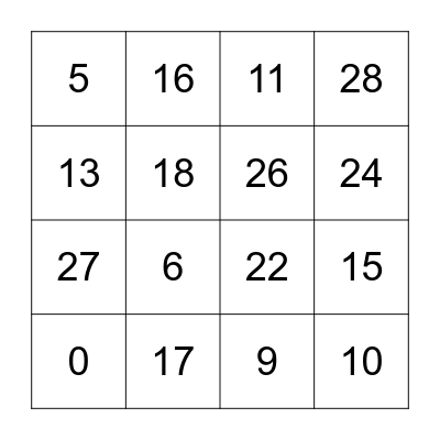 Number Bingo Card