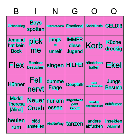 Mädchen-WG Bingo Card