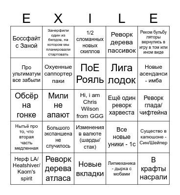 ExileCon 2023 Bingo Card