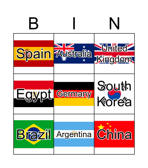 Countries Around The World Bingo Card