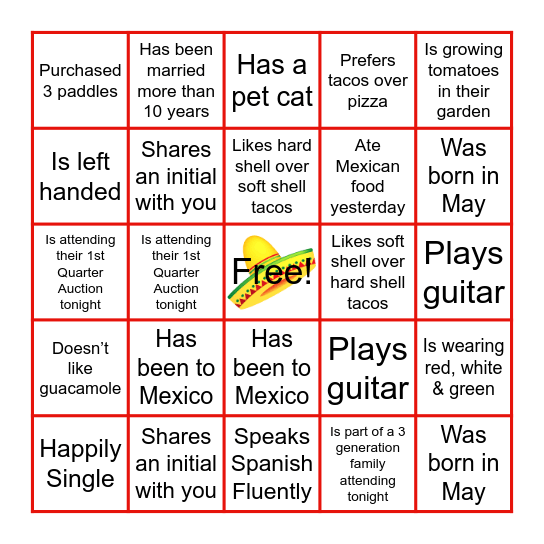 Mexican Fiesta - Find Someone Who... Bingo Card