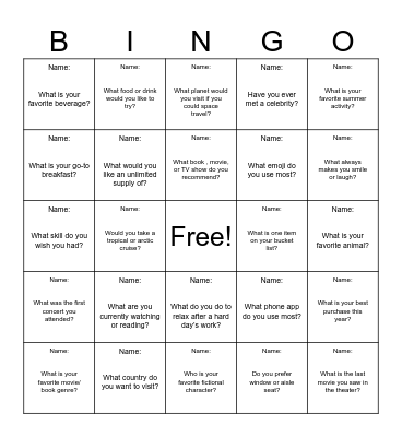 WWBMS Ice Breaker Bingo Card