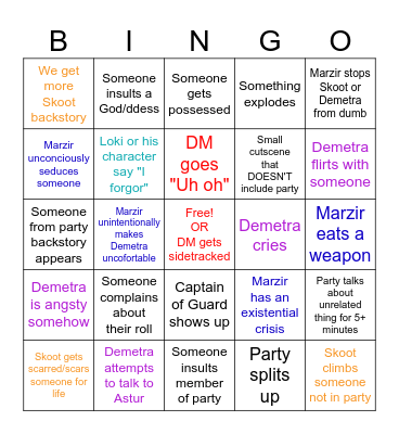 Seekers Game Bingo Card