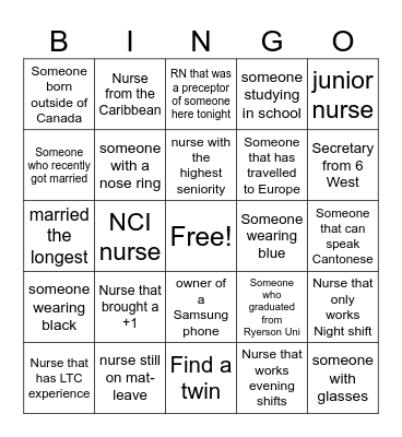 NURSE BINGO! Bingo Card