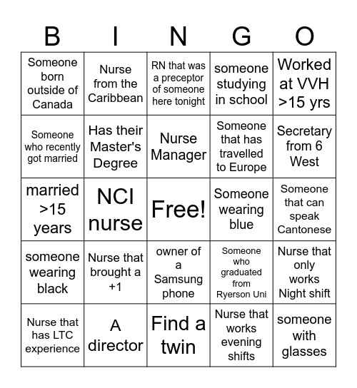 NURSE BINGO! Bingo Card