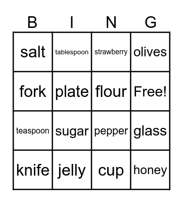 Food Bingo Card