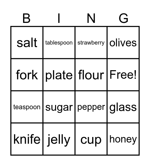 Food Bingo Card