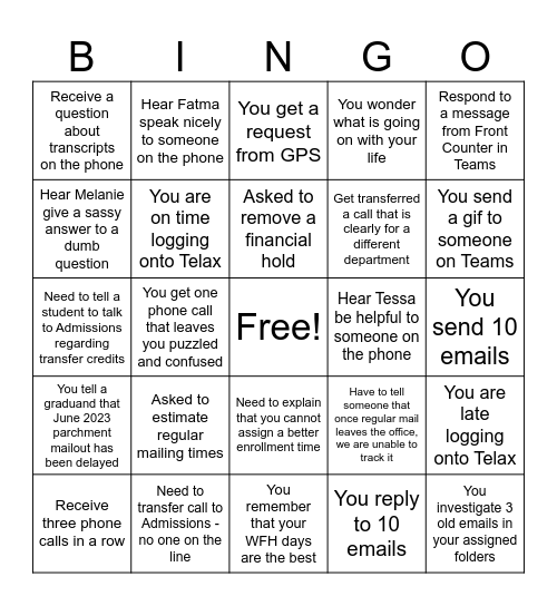 URecords Bingo Card