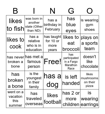 Find someone in the room who... Bingo Card