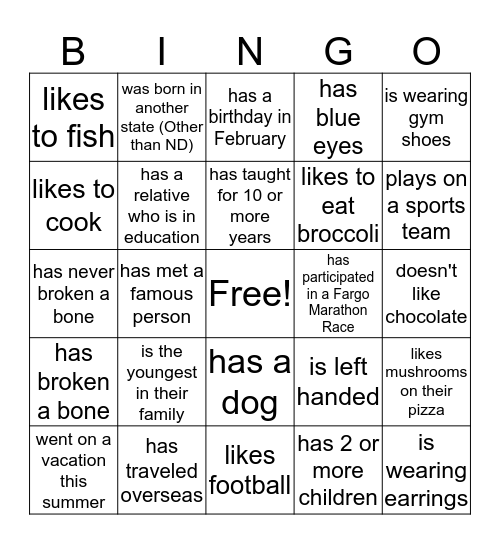 Find someone in the room who... Bingo Card