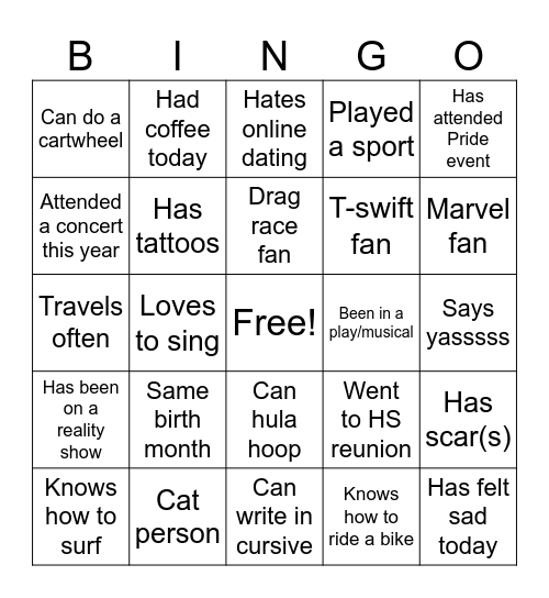 Queer Men's Group Bingo Card