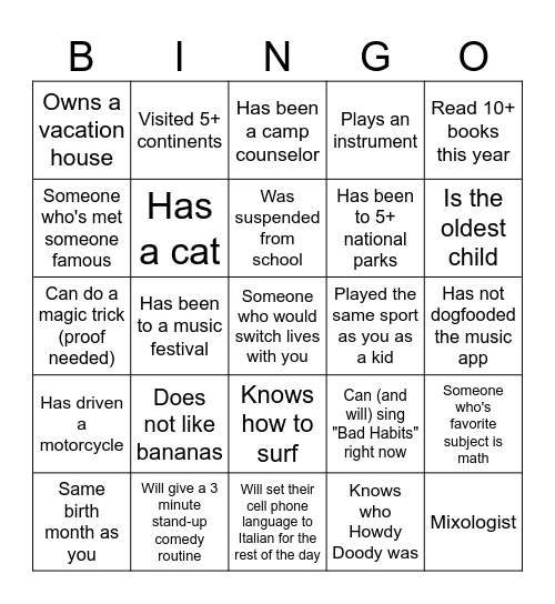 music team bingo Card