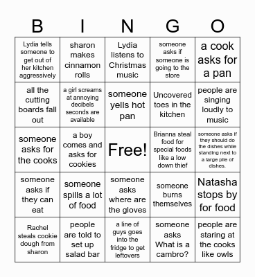 Kitchen Bingo Card