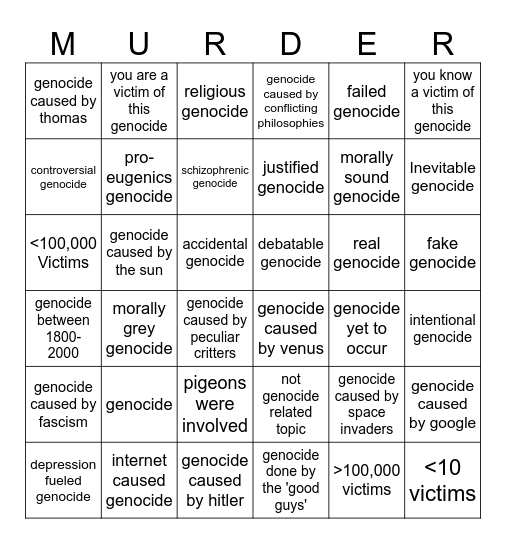 Genocide Bingo Card