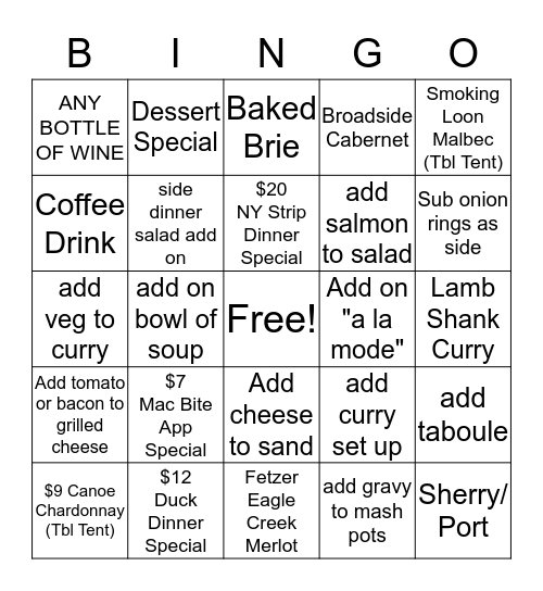 First Friday Bingo Card