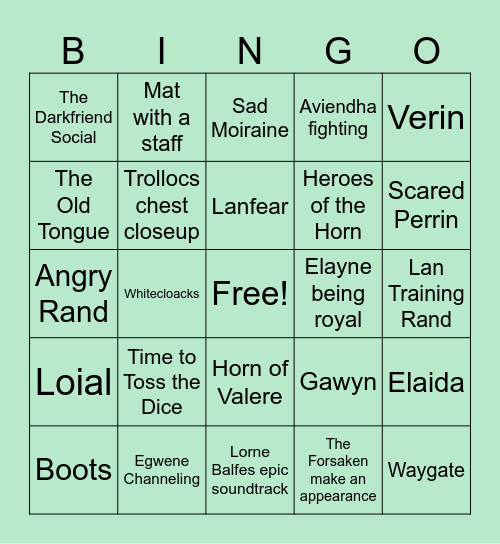 The Wheel of Time Season 2 Bingo Card