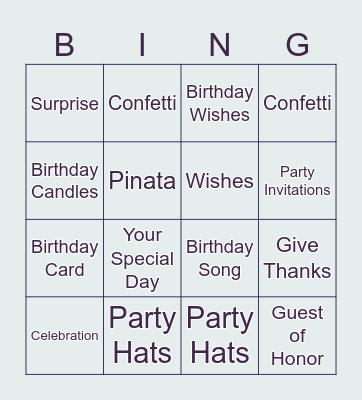 BIRTHDAY PARTY Bingo Card