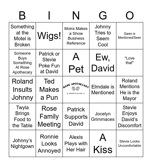 Schitt’s Creek Bingo Card