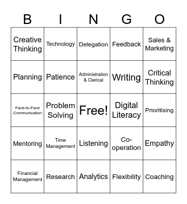 Transferable Skills Bingo Card